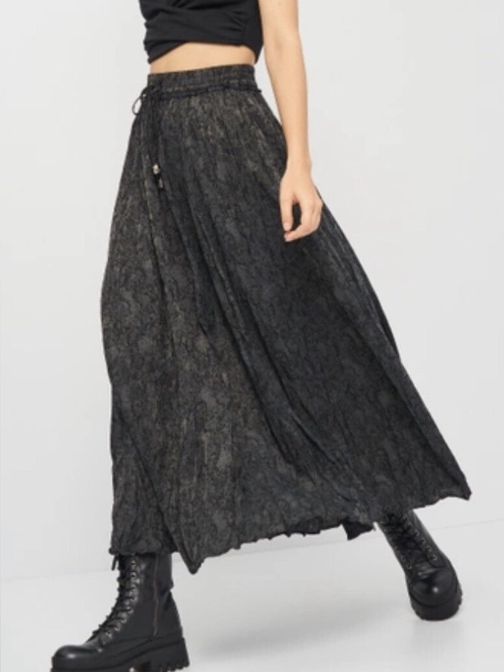 ZARA Black Textured Maxi Skirt XS Goth Boho